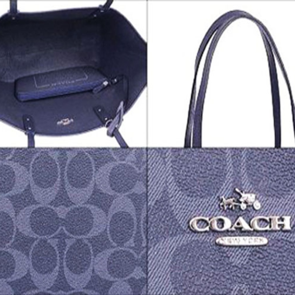 COACH DENIM NAVY REVERSIBLE TOTE SIGNATURE NWT - Picture 4 of 5